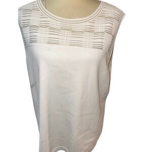 St. John Ivory Sleeveless Knit Blouse XL Textured Sheer Yoke Designer Top